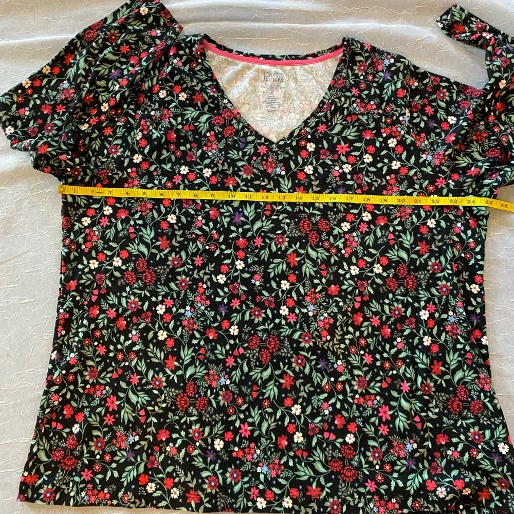 Croft & Barrow Classic Long Sleeve Tee Black Red Floral T-Shirt Soft Blouse 2X - Picture 4 of 6